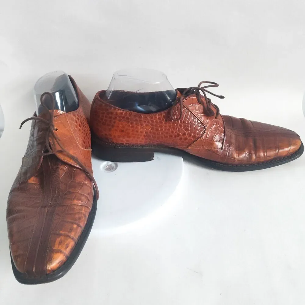 Genuine Lizard Oxford Shoes Mens Size 12 Brown Leather‎ Sole Lace Up Made Spain